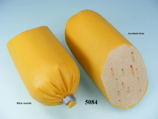 Lebensmittelattrappe Leberwurst Paprika, angeschnitten
